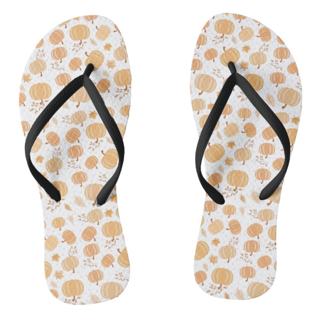 Autumn Harvest Pumpkin and Leaf Pastel Pattern Jandals (Footbed)