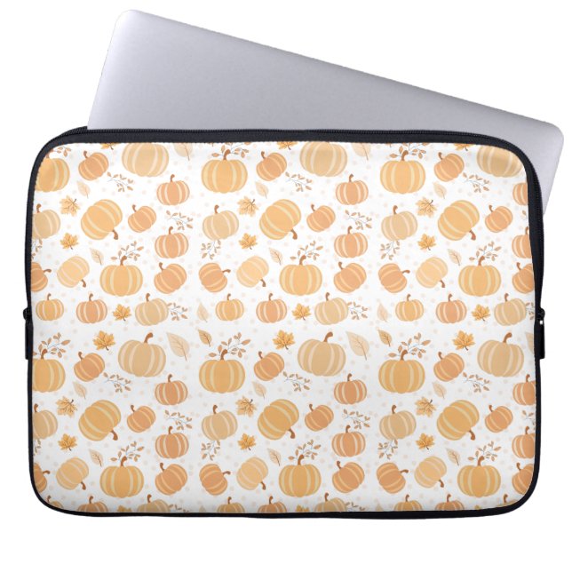 Autumn Harvest Pumpkin and Leaf Pastel Pattern Laptop Sleeve (Front)