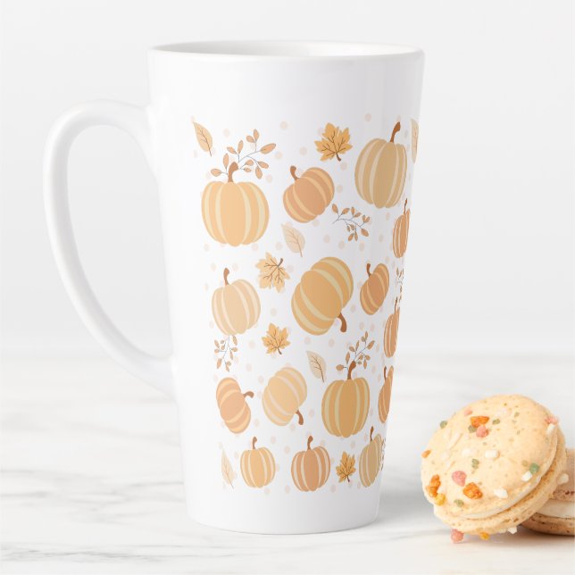 Autumn Harvest Pumpkin and Leaf Pastel Pattern Latte Mug (In Situ)