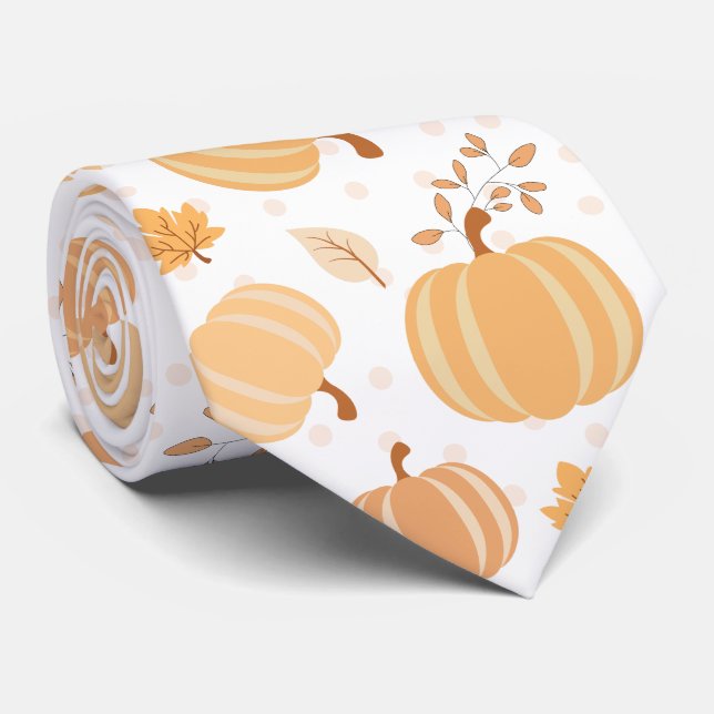 Autumn Harvest Pumpkin and Leaf Pastel Pattern Tie (Rolled)