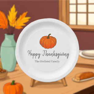 Autumn Harvest Pumpkin Family Thanksgiving    Paper Plate