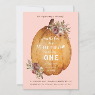 Autumn Harvest Pumpkin First Birthday Party Invitation