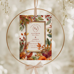 Autumn Harvest Pumpkin Leaf Wedding Invitation