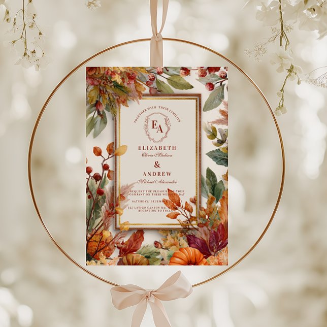 Autumn Harvest Pumpkin Leaf Wedding Invitation (Creator Uploaded)