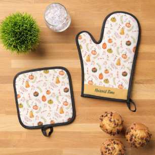 Autumn Harvest Pumpkin Oven Mitt & Pot Holder Set