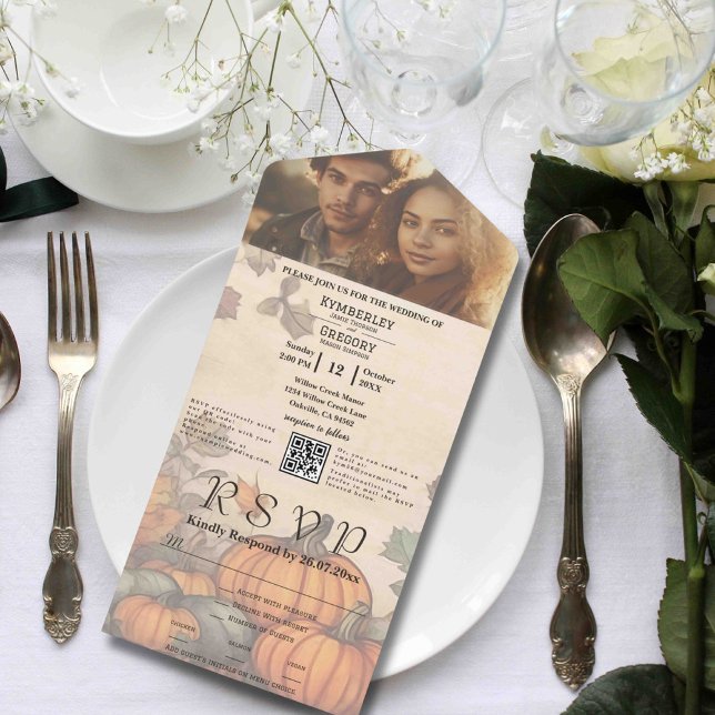 Autumn Harvest Pumpkin Photo QR Code All In One Invitation (Creator Uploaded)