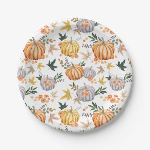 Autumn Harvest Pumpkin Thanksgiving Pattern  Paper Plate