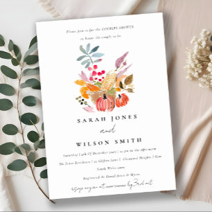 Autumn Harvest Pumpkin Watercolor Couples Shower Invitation