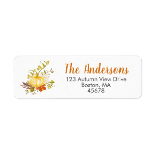 Autumn Harvest Pumpkin Watercolor Return Address