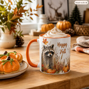 Autumn Harvest Racoon Family Happy Fall Mug