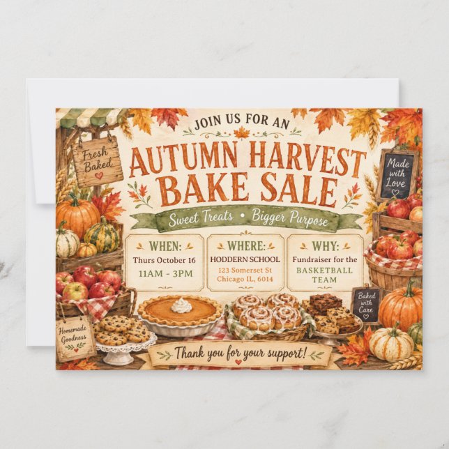 Autumn Harvest Rustic Fall Bakery Bake Sale Invitation (Front)