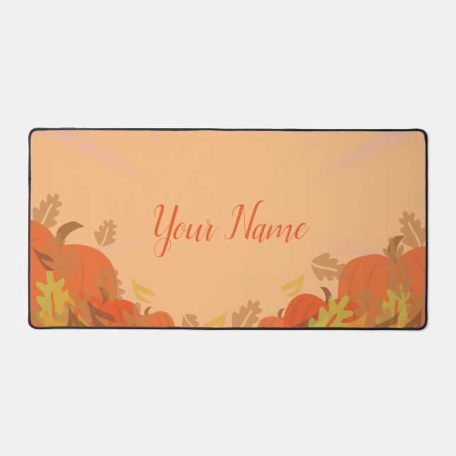 Autumn Harvest Seasonal Golden Pumpkin Desk Mat (Front)