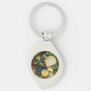 Autumn Harvest Still Life with Pumpkins, Gourds Key Ring