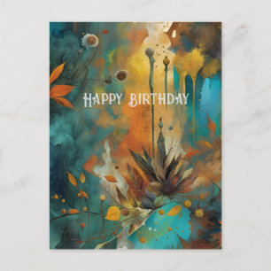 Autumn Harvest Teal Rust Gold Abstract Birthday Postcard