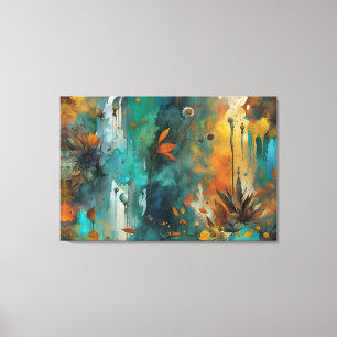 Autumn Harvest Teal Rust Gold Abstract Canvas Print