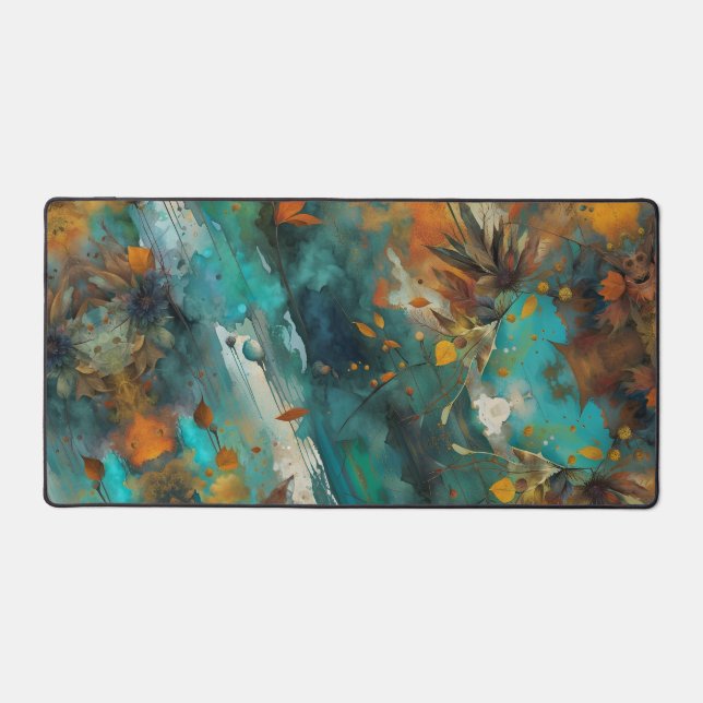 Autumn Harvest Teal Rust Gold Abstract Desk Mat (Front)