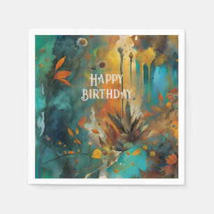 Autumn Harvest Teal Rust Gold Abstract Napkin