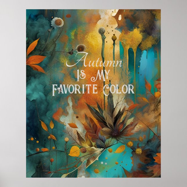 Autumn Harvest Teal Rust Gold Abstract Poster (Front)