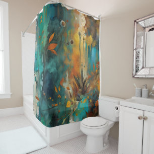 Autumn Harvest Teal Rust Gold Abstract Shower Curtain