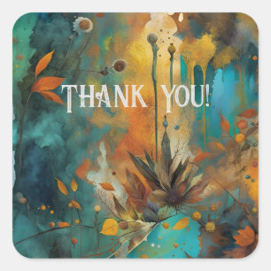 Autumn Harvest Teal Rust Gold Abstract Thank You Square Sticker