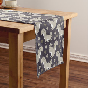 Autumn Harvest Thanksgiving Gray Squirrels Short Table Runner