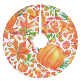 Autumn Harvest: Watercolor Fall Abundance. Brushed Polyester Tree Skirt