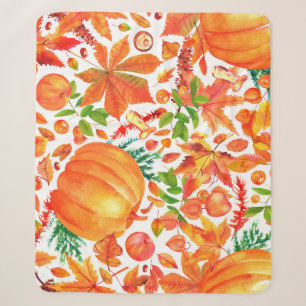 Autumn Harvest: Watercolor Fall Abundance. Sherpa Blanket
