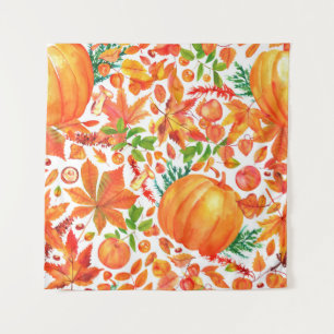 Autumn Harvest: Watercolor Fall Abundance. Tapestry