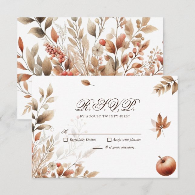 Autumn Harvest Wedding RSVP Botanical Reply Card (Front/Back)