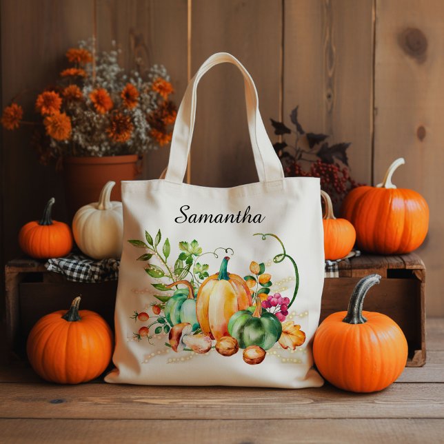 Autumn Harvest with Name Tote Bag (Creator Uploaded)