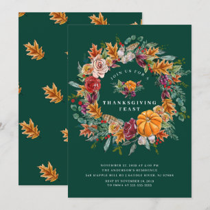 Autumn Harvest Wreath Thanksgiving Dinner Party Invitation