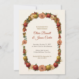Autumn Harvest Wreath with Apples Wedding Invite