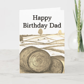 Autumn Hay Harvest Sketch with Fields in Distance Card