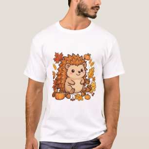 Autumn Hedgehog Fall Leaves Cute Thanksgiving Art T-Shirt