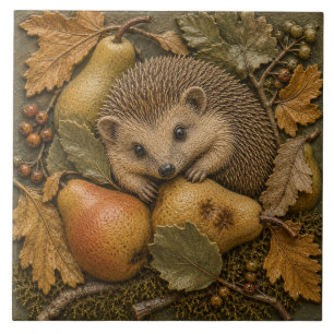 Autumn Hedgehog & Pears Woodland Wildlife Tile