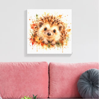 Autumn Hedgehog – Rustic Watercolour Wildlife Canvas Print