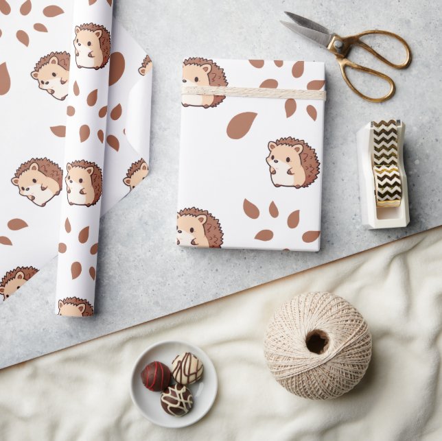 Autumn Hedgehog Seamless Wrapping Paper Design (Crafts)