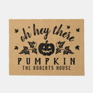 Autumn Hey There Pumpkin Custom Rustic Burlap Fall Doormat