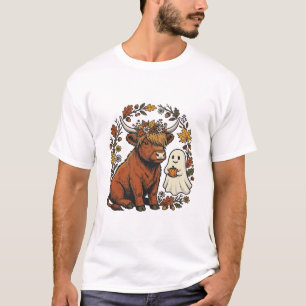 Autumn Highland Cow Ghost Vintage Engraving Shirt
