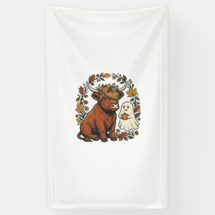 Autumn Highland Cow Ghost Vintage Engraving Shirt  Banner