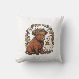 Autumn Highland Cow Ghost Vintage Engraving Shirt Cushion