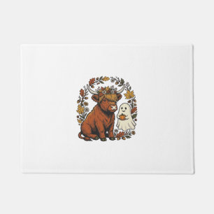 Autumn Highland Cow Ghost Vintage Engraving Shirt Doormat