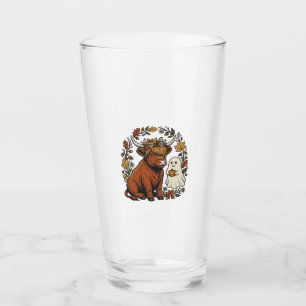 Autumn Highland Cow Ghost Vintage Engraving Shirt Glass