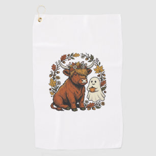 Autumn Highland Cow Ghost Vintage Engraving Shirt Golf Towel