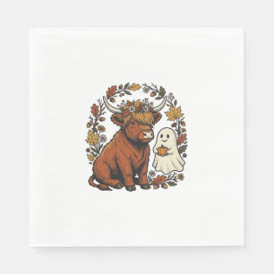 Autumn Highland Cow Ghost Vintage Engraving Shirt  Napkin