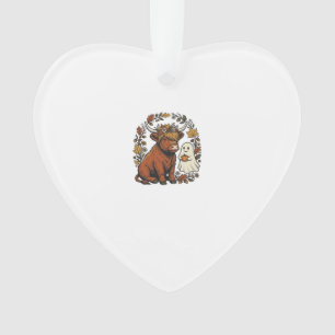 Autumn Highland Cow Ghost Vintage Engraving Shirt Ornament