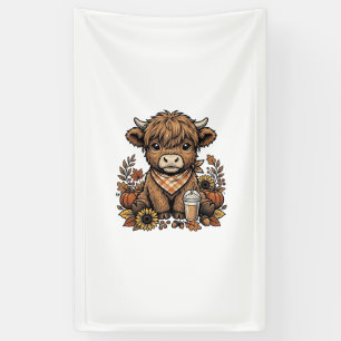 Autumn Highland Cow Vintage Fall Farmhouse Art Banner