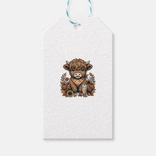 Autumn Highland Cow Vintage Fall Farmhouse Art Gift Tags