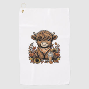 Autumn Highland Cow Vintage Fall Farmhouse Art Golf Towel