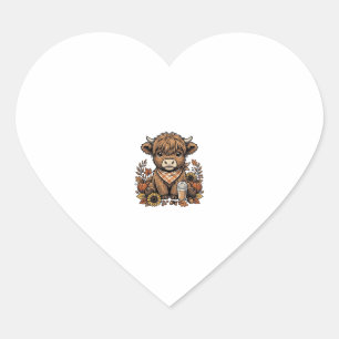 Autumn Highland Cow Vintage Fall Farmhouse Art Heart Sticker